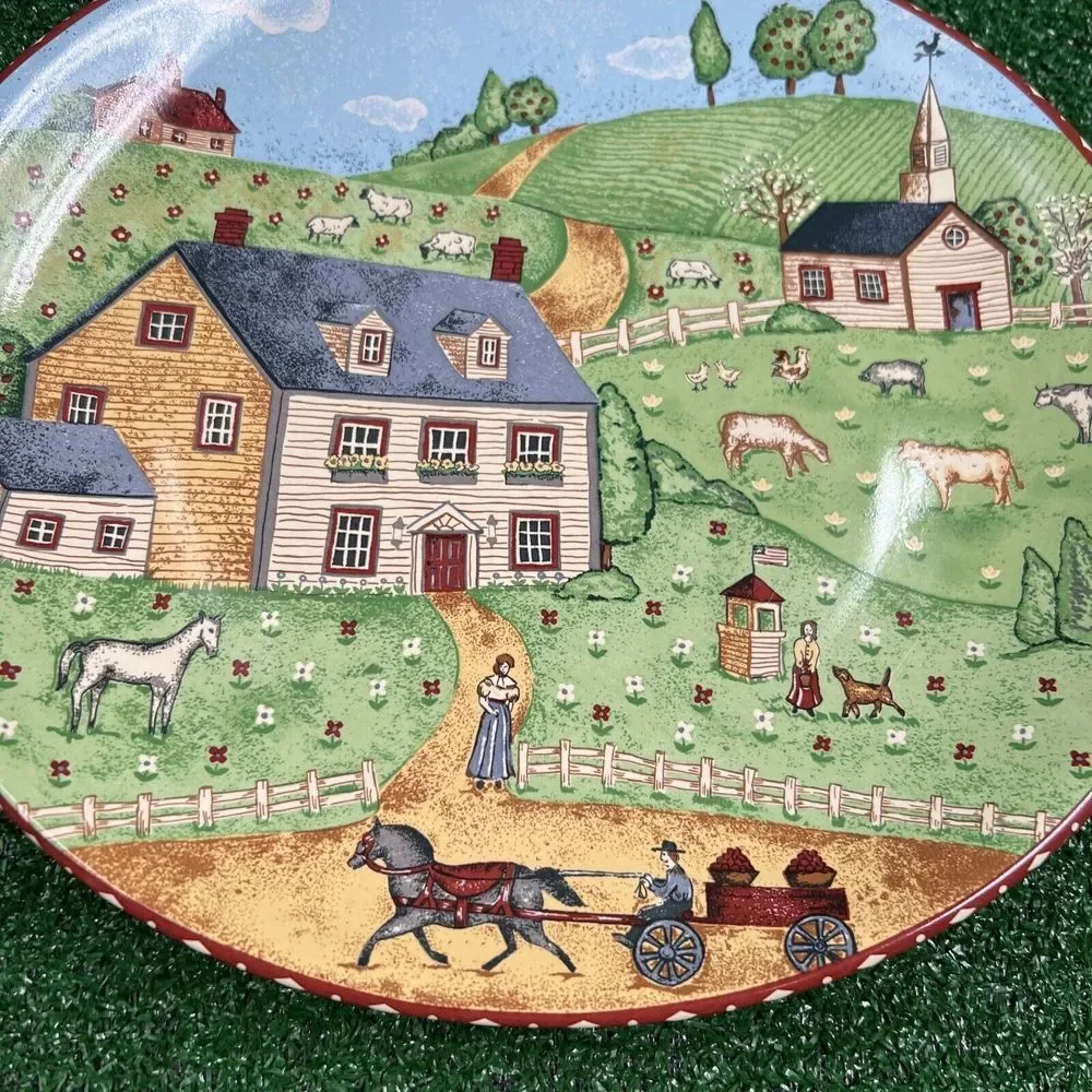 Vintage Sango Green Acres Serving Platter Dinner Plate Church Farm Horse 4873 20